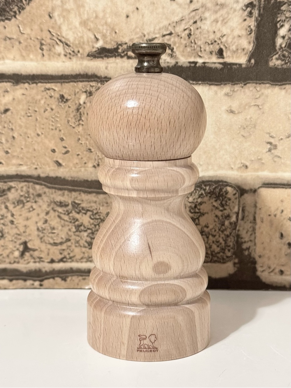 Peugeot France Natural Wood 5" Salt Mill with Brass Knob